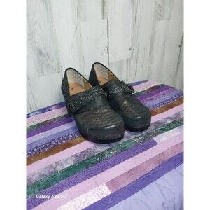 NURSE MATES CHELSEA BLACK LEATHER MERMAID BUCKLE CLOG SHOES SLIP PROOF SZ 11